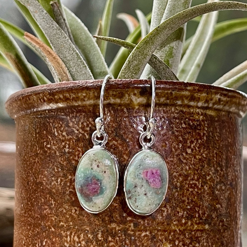 Natural Ruby In Fuchsite Sterling Silver Earrings - image 3
